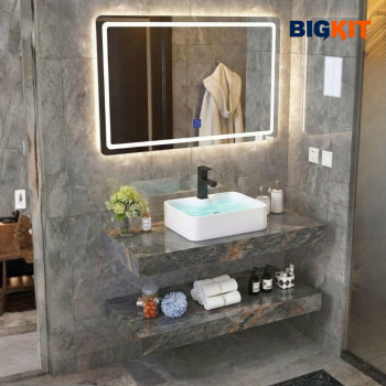 Bàn Đá Lavabo 2 Tầng Dương Bàn BKG-01 Vân Đá Tự Nhiên – Đá Porcelain Cao Cấp, Treo Tường Sang Trọng
