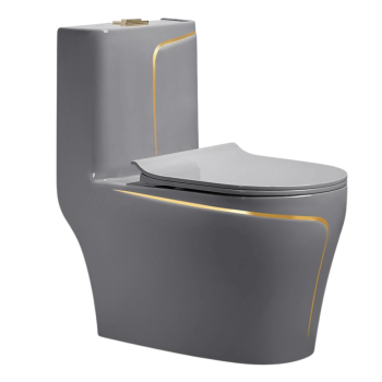 Bồn Cầu Liền Khối BKG-917 Xám Viền Vàng Cao Cấp – Xả TurboFlush™ Xoáy Đẩy, Nắp Êm, Men Sứ Chống Bám Bẩn