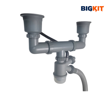 Bộ Xi Phông Chậu Rửa Bát 2 Hố BKG-01 110–110mm Ống Cứng ABS Cao Cấp – Chống Mùi, Thoát Nước Nhanh