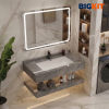 Bàn Đá Lavabo 2 Tầng Âm Tràn Viền BIGKIT Xám Vân Đá – Đá Porcelain Cao Cấp, Treo Tường Hiện Đại