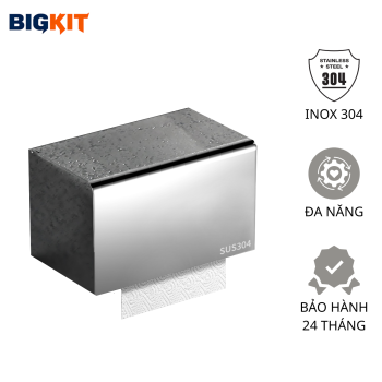 Hộp Đựng Giấy Vệ Sinh Inox 304 BIGKIT – Kệ Để Giấy Toilet Treo Tường Có Kệ Đa Năng, Chống Nước