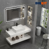 Bàn Đá Lavabo 2 Tầng Treo Tường BKG-08 Đá Porcelain Vân Mây Cao Cấp, Chống Xước Chống Thấm