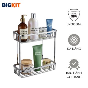 Kệ Nhà Tắm Inox 304 [BIGKIT] Kệ Treo Tường 2 Tầng Thanh Thoát Chống Gỉ - Kệ Đa Năng BK-T03