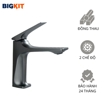 Vòi Lavabo Nóng Lạnh [BIGKIT] Vòi Rửa Mặt Đồng Thau 2 Chế Độ Sơn Đen Nhám Cao Cấp